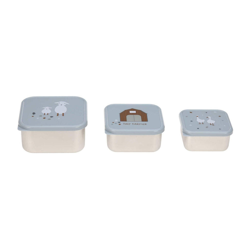 Boîtes à goûter en acier inoxydable - lot de 3 - Tiny Farmer - Bleu - Lässig