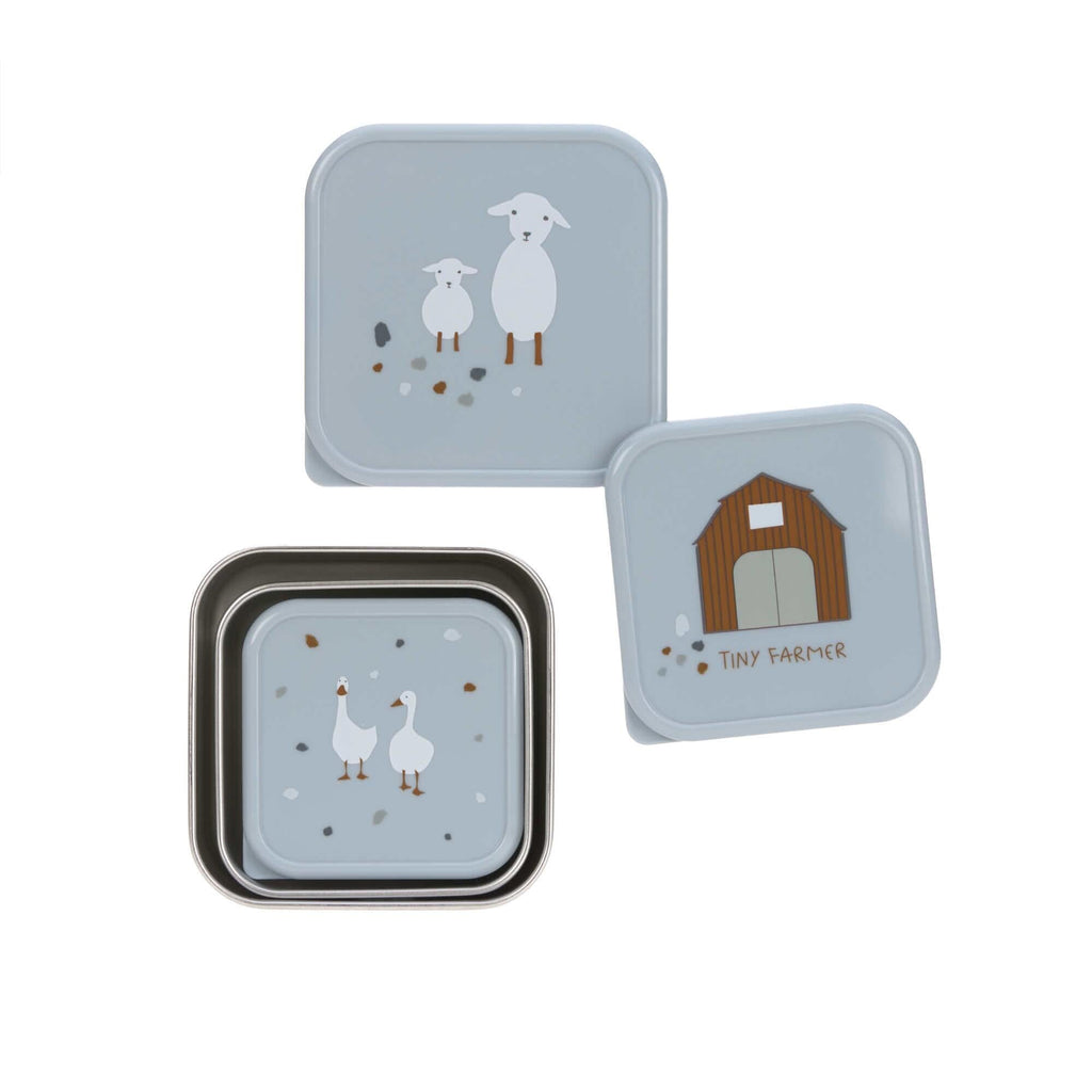 Boîtes à goûter en acier inoxydable - lot de 3 - Tiny Farmer - Bleu - Lässig