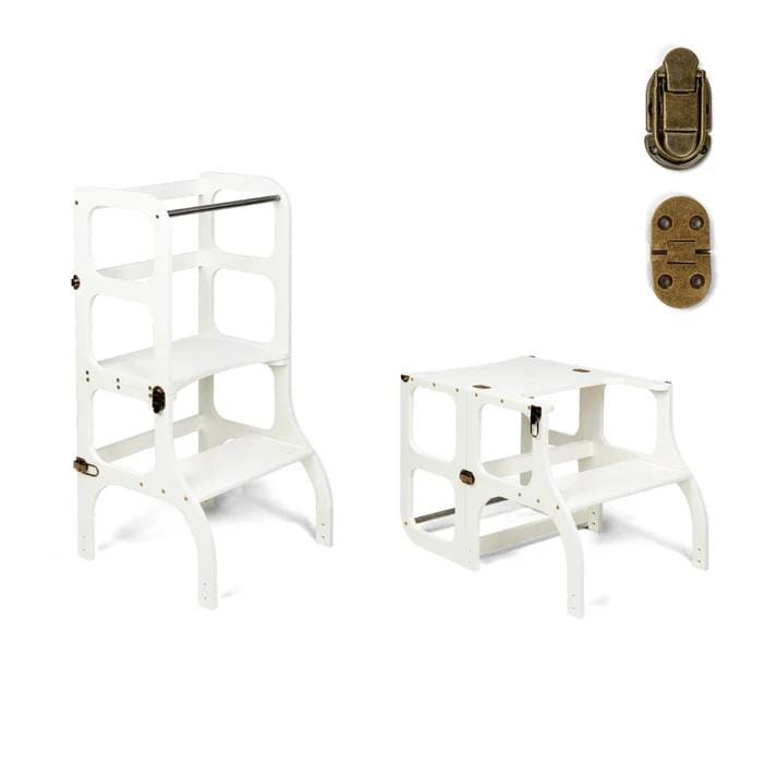 Tour d'apprentissage en bois Step'n sit - Blanc avec brass - Ette Tete