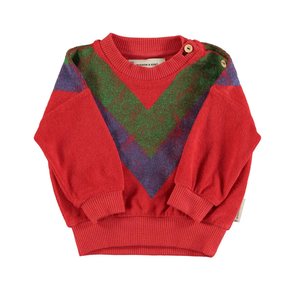 Terry sweater - Rood met multikleur driehoekprint