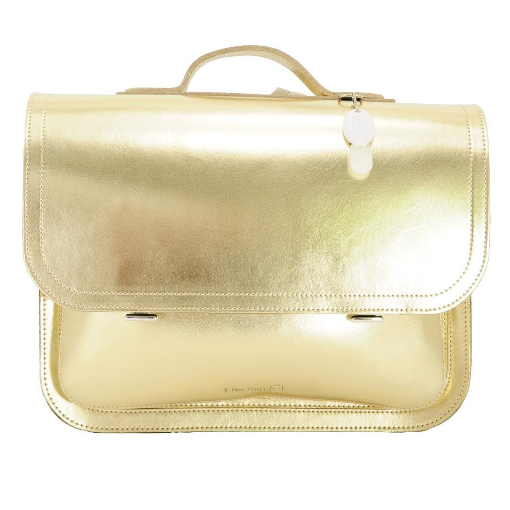 Lederen schooltas met magneetsluiting - Gold