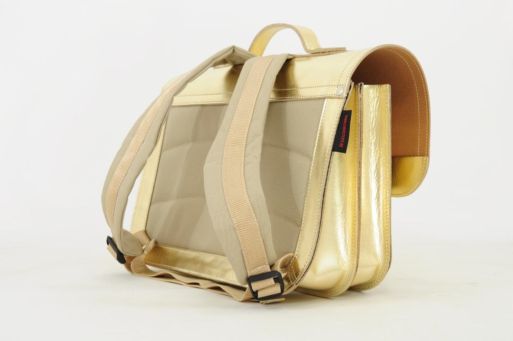 Lederen schooltas met magneetsluiting - Gold