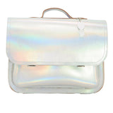 Lederen schooltas met magneetsluiting - Silver