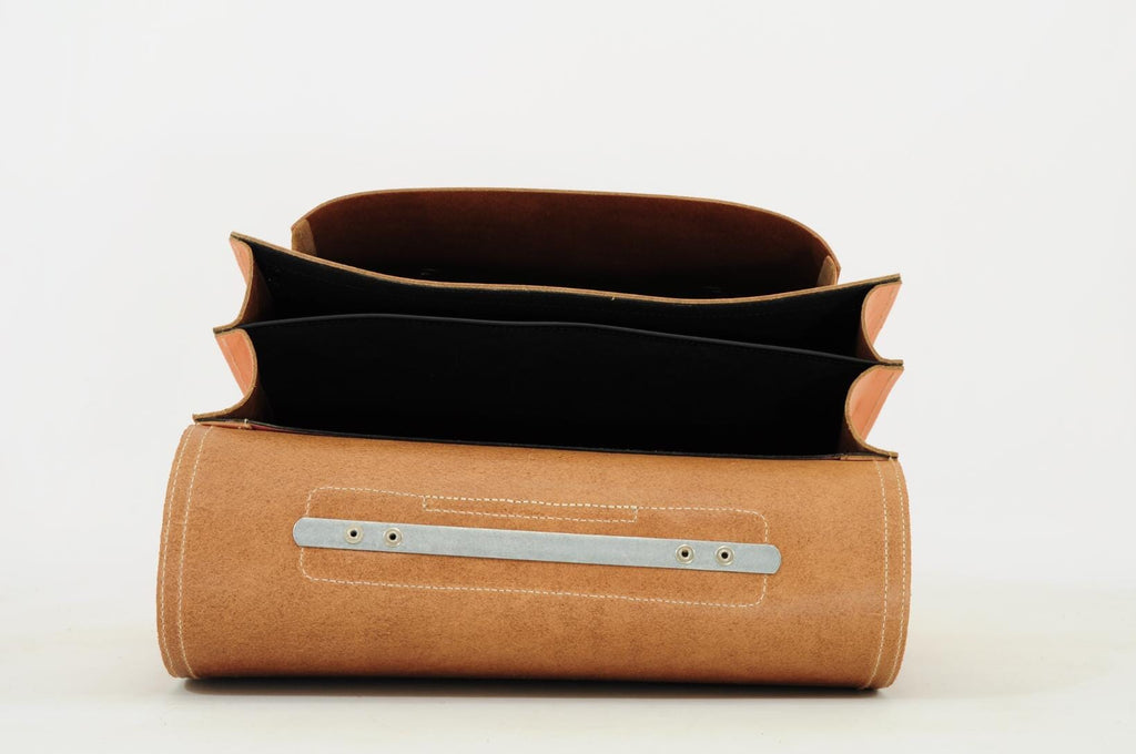 Lederen schooltas met gespen - Peach