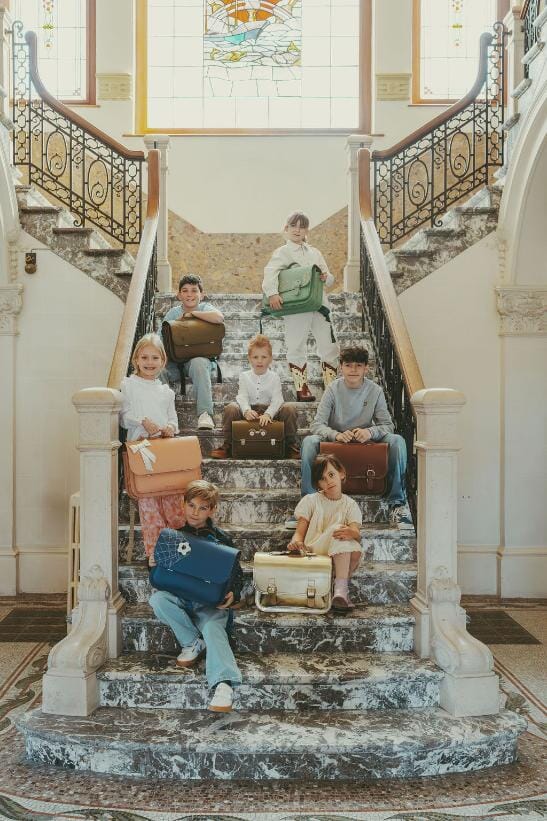 Lederen schooltas met gespen - Gold