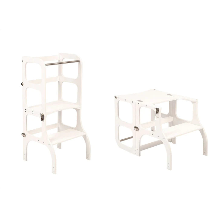 Tour d'apprentissage en bois Step'n sit - Blanc avec argent - Ette Tete