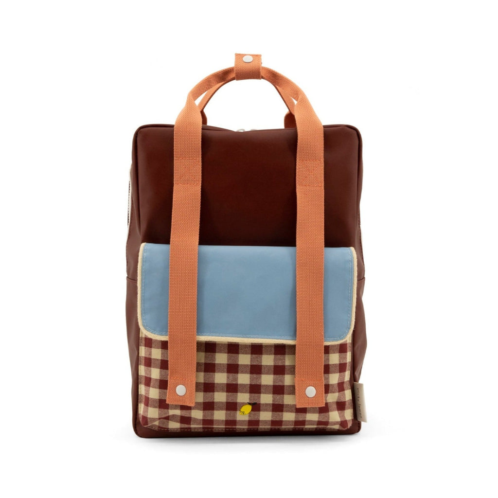 Rugzak large - Gingham cherry red + sunny blue + berry swirl - Sticky Lemon