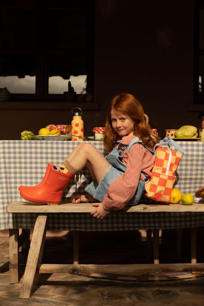 Rugzak small - Farmhouse checkerboard pear jam + ladybird red - Sticky Lemon