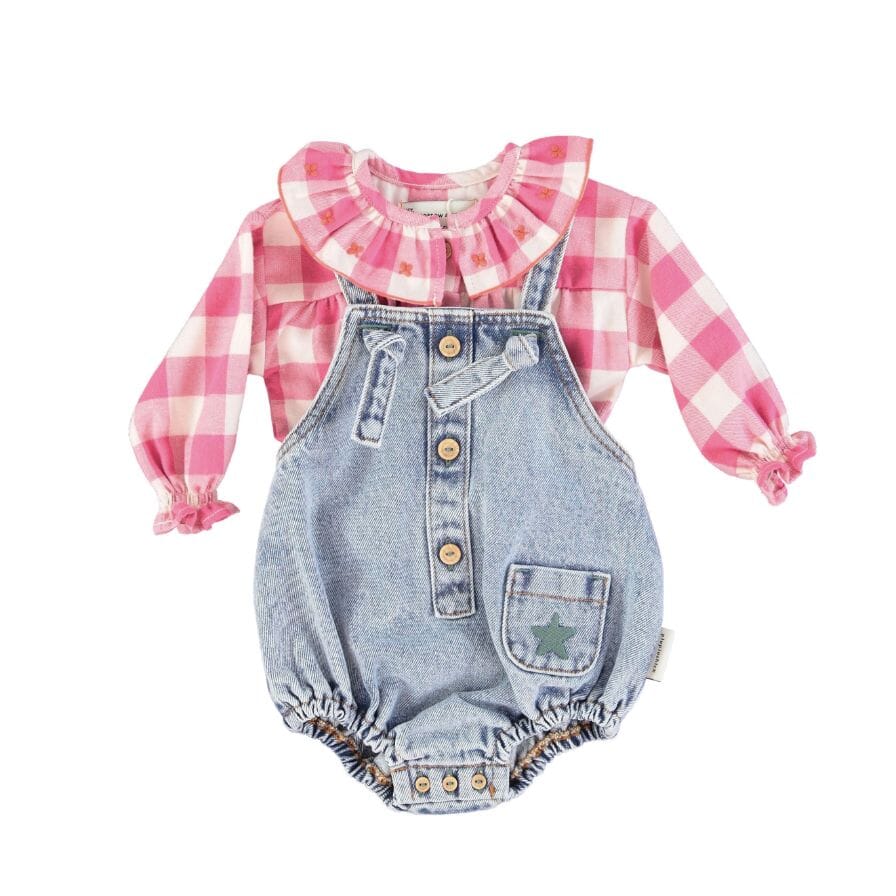 Baby romper - Washed light blue denim