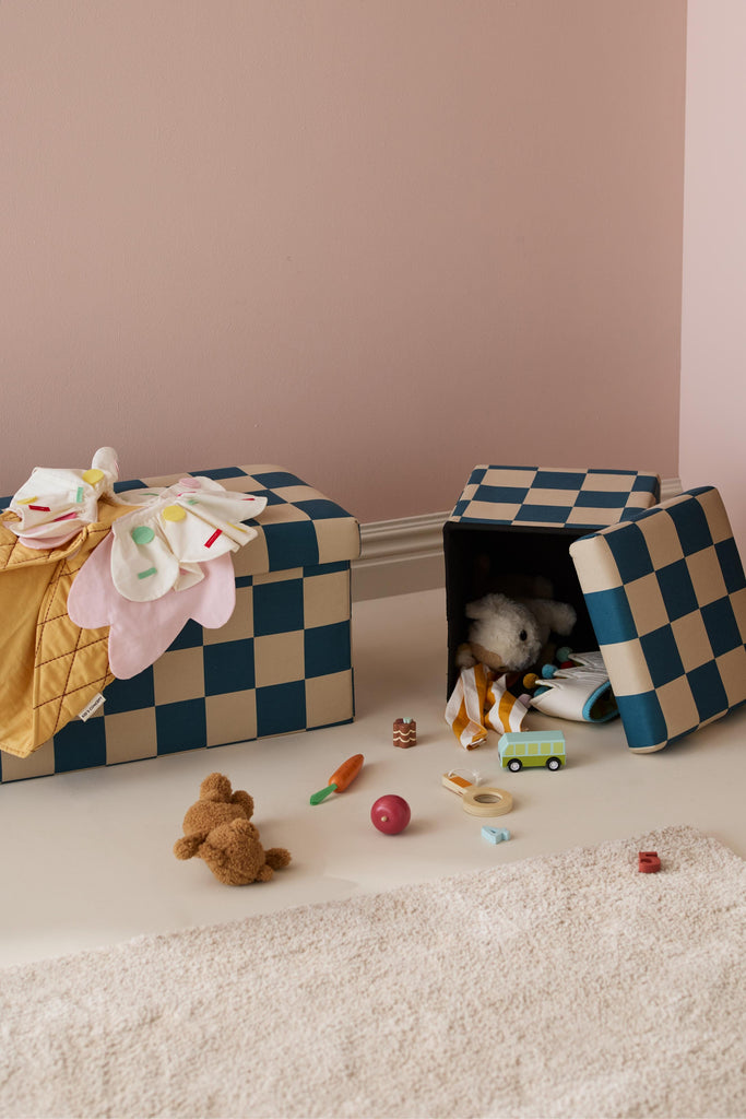 Pouf 30cm avec rangement - Check Teal - Kid's Concept