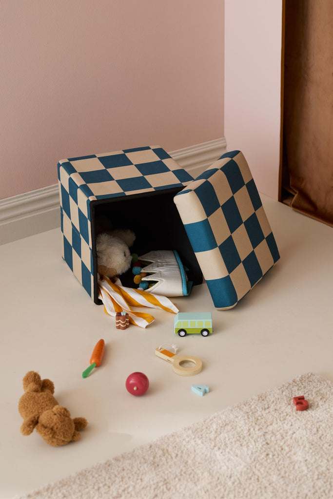 Pouf 30cm avec rangement - Check Teal - Kid's Concept