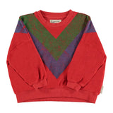 Terry sweater - Rood met multikleur driehoekprint