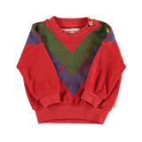 Terry sweater - Rood met multikleur driehoekprint