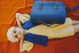 Cartable en cuir avec boucles - Bleu cobalt - Own Stuff