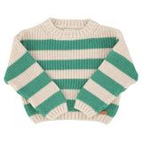 Gebreide trui - Ecru & groene strepen