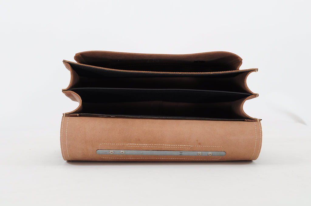 Lederen boekentas met gespen - Chestnut bruin - Own Stuff